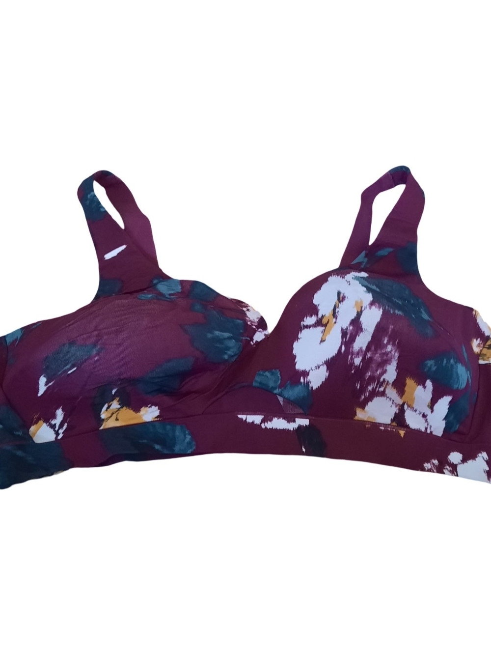 Cacique Floral Wireless Bra in Burgundy and Teal